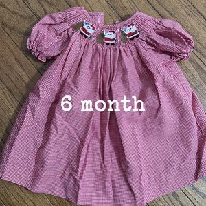 Christmas baby girl smocked Santa dress 6 month